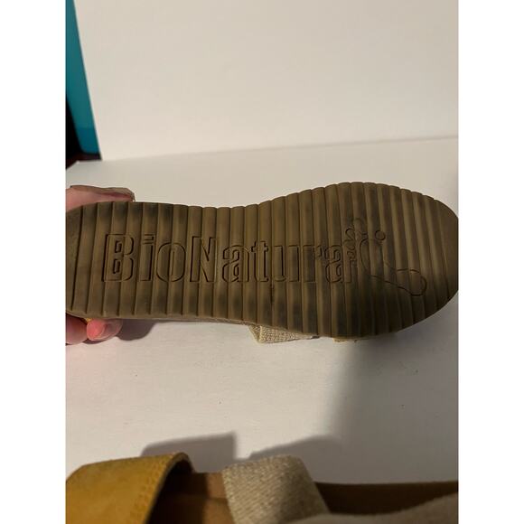 BioNatura Women's Leather Elastic Straps Crossed On Sandals Yellow/Beige Size 39 - Picture 10 of 10